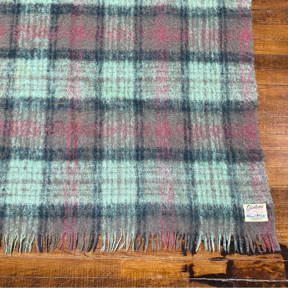 Vintage Glentana Plaid Fringe Throw Blanket 49” X 70” Mohair/Wool Scotland - Picture 5 of 8
